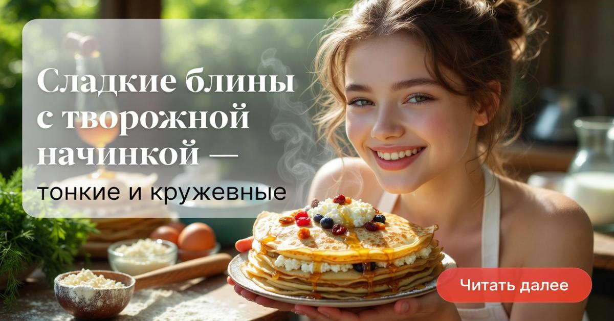 Сладкие блины с творожной начинкой — тонкие и кружевные, рецепт как у бабушки - Appiconic